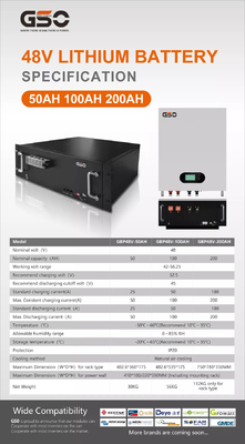 5000 배 2.5Kwh 50ah 재충전이 가능한 Lifepo4 태양 전지 리튬