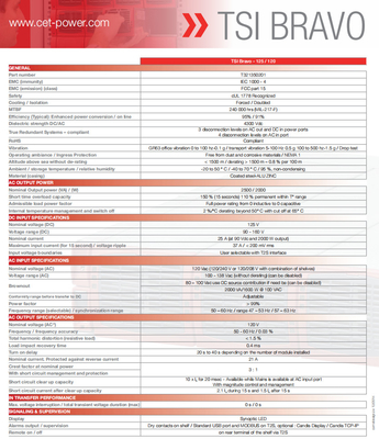 CE+T TSI Bravo125/120(추가 AC 입력 125Vdc 120Vac 2.5KVA 2.5KW P/N T321350201 포함)
